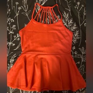Vibrant Pink and Orange Asymmetrical Peplum Tank Top